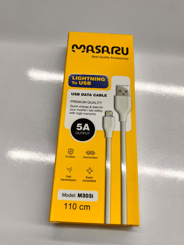کابل شارژ 1.1 متری فست آیفون Masaru مدل M303i - سفید - SMO