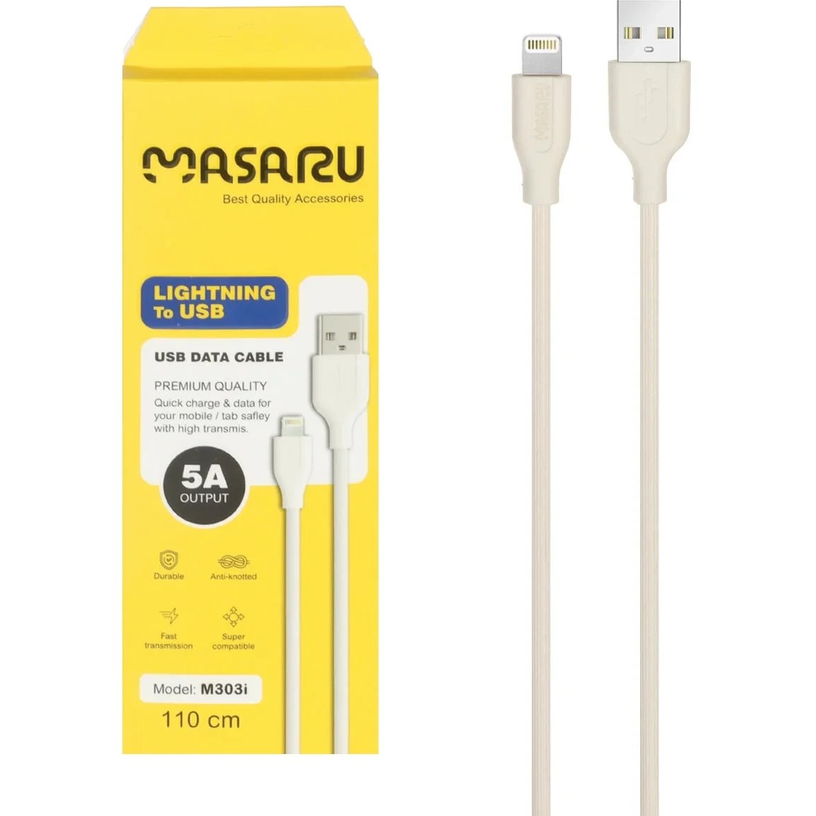 کابل شارژ 1.1 متری فست آیفون Masaru مدل M303i - سفید - SMO