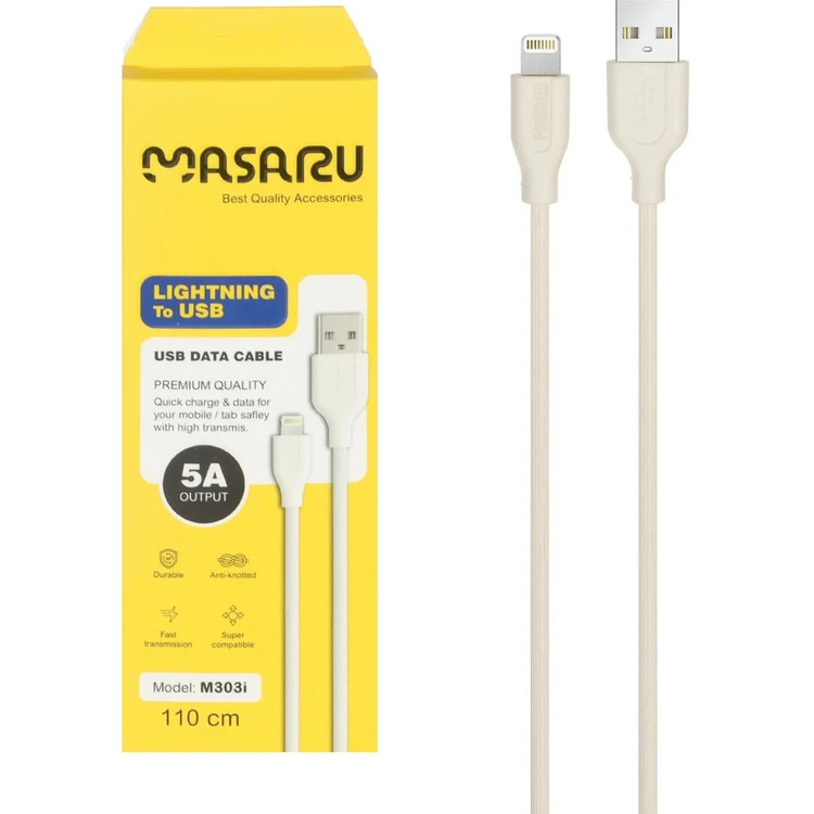 کابل شارژ 1.1 متری فست آیفون Masaru مدل M303i - سفید - SMO