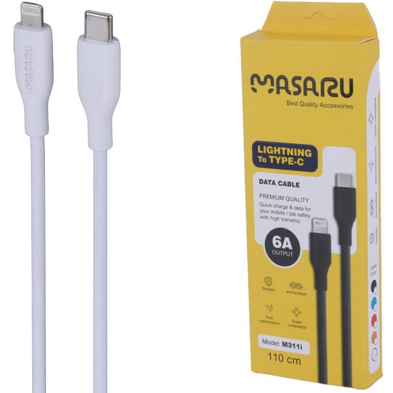 کابل شارژ 1.1 متری فست Masaru Type-C to Lightning مدل M311i - سفید - SMO