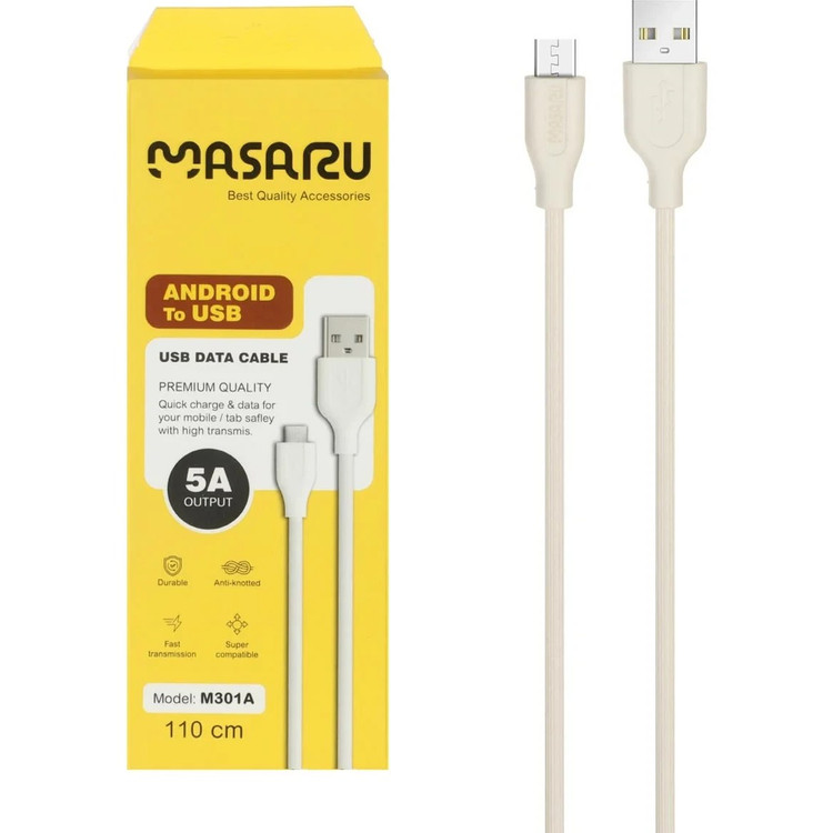 کابل شارژ 1.1 متری فست اندروید Masaru مدل M301A - سفید ومشکی- SMO