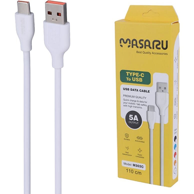 کابل تایپ سی فست شارژ 5 آمپر ماسارو M302C طول 1.1 متر