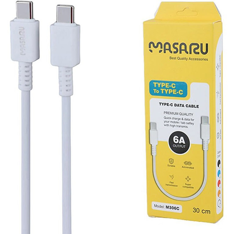 کابل کوتاه دو سر تایپ سی فست شارژ 6 آمپرپاوربانکی ماسارو M306C طول 30 سانتی متر