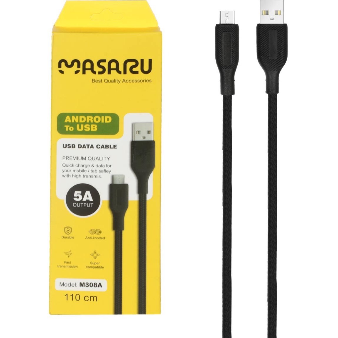 کابل شارژ 1.1 متری فست اندروید Masaru مدل M308A - مشکی - SMO
