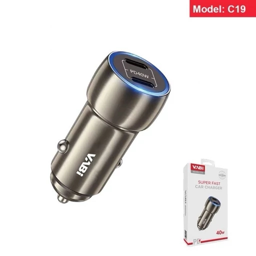 شارژر فندکی وابی (VABI) مدل C19 - شارژ سریع دو دستگاه با توان ۴۰ وات