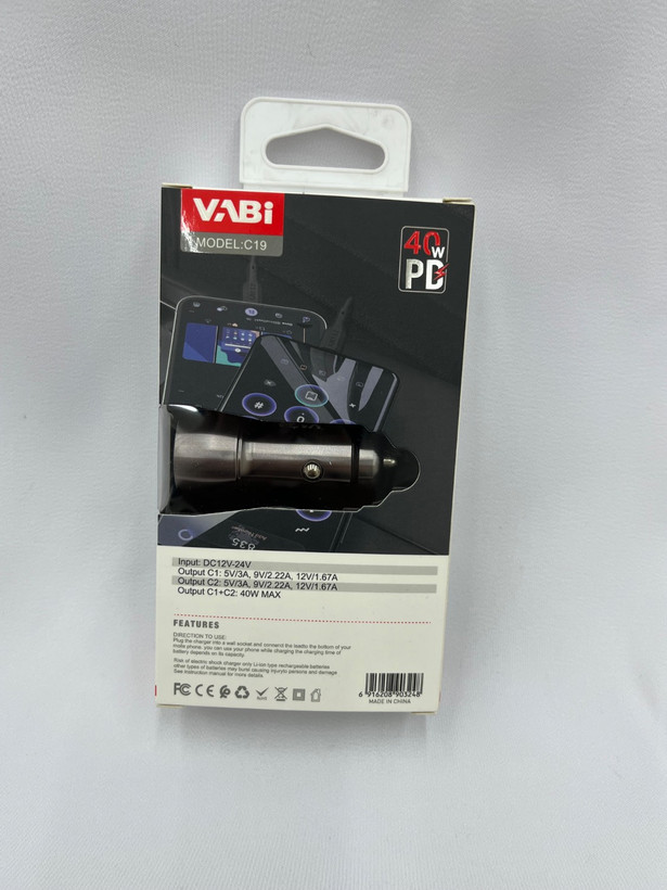 شارژر فندکی وابی (VABI) مدل C19 - شارژ سریع دو دستگاه با توان ۴۰ وات